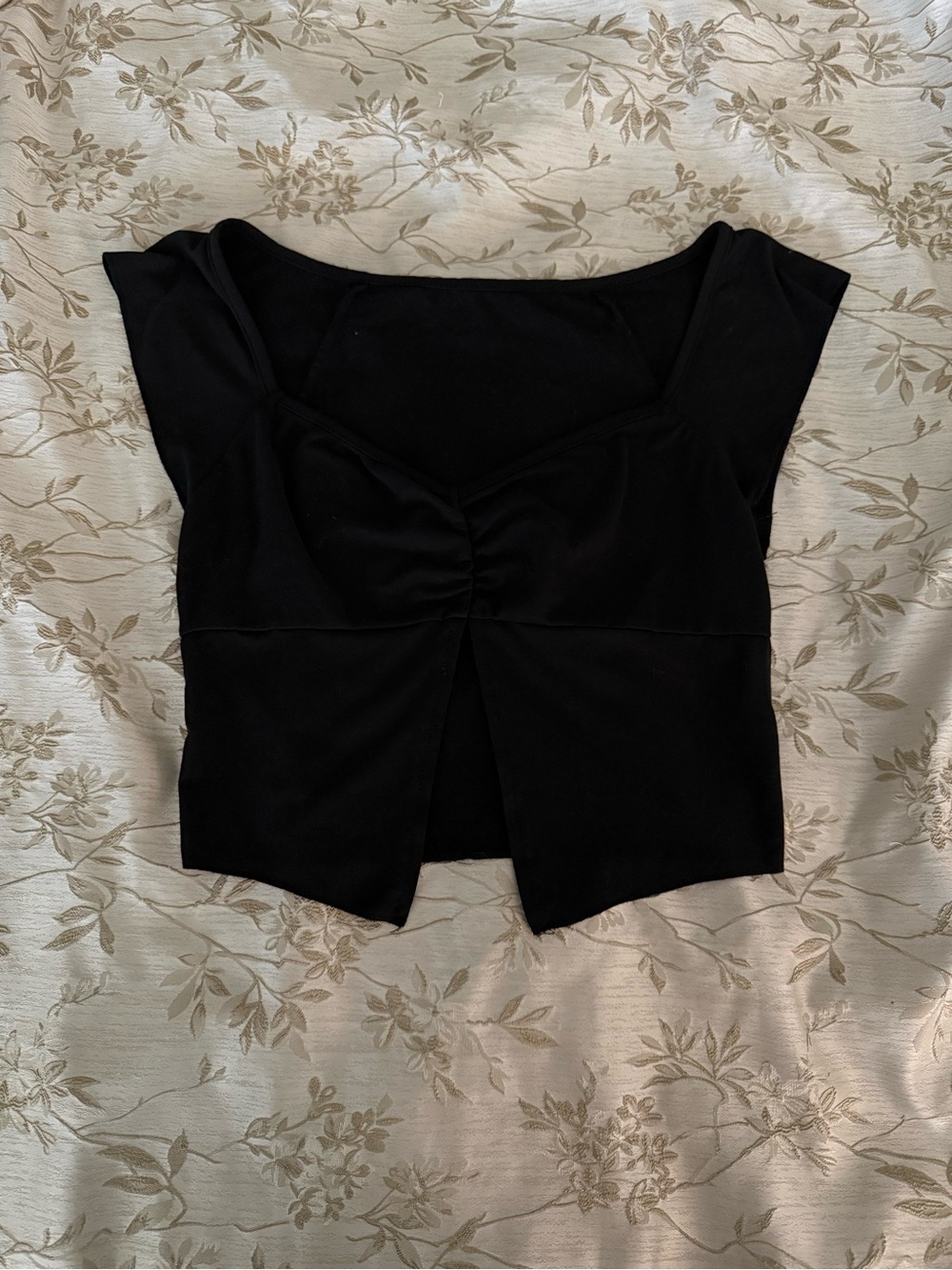 Black Square-Neck Cropped Top with Front Twist Detail
